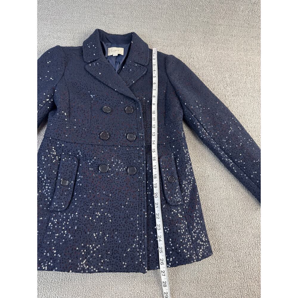 Loft Pea Coat Double Breasted Navy Sequin Wool Blend Size 2 Petite - Picture 13 of 14